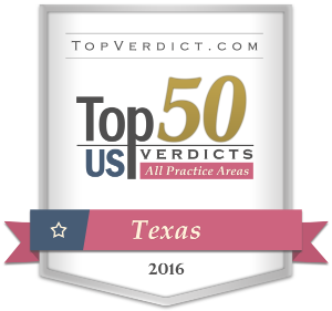 Named on the Top 50 Verdicts Texas list by Topverdicts.com